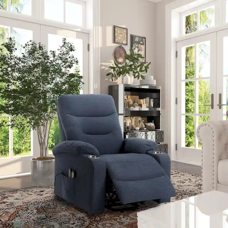 Clihome Soft Upholstered Electric Massage Recliner with Cup Holder