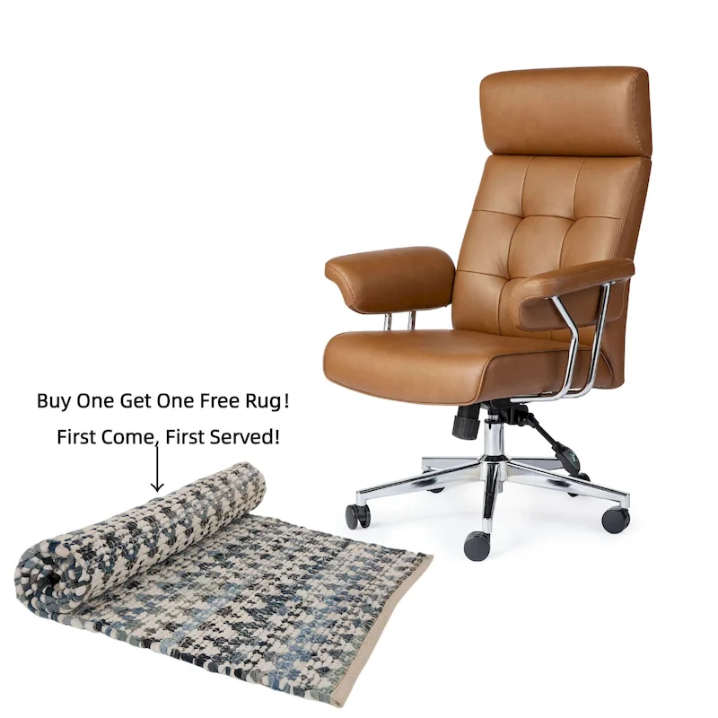 Mid-Century Modern Brown Leatherette Gaslift Adjustable Swivel High Back Office Chair with Armrest