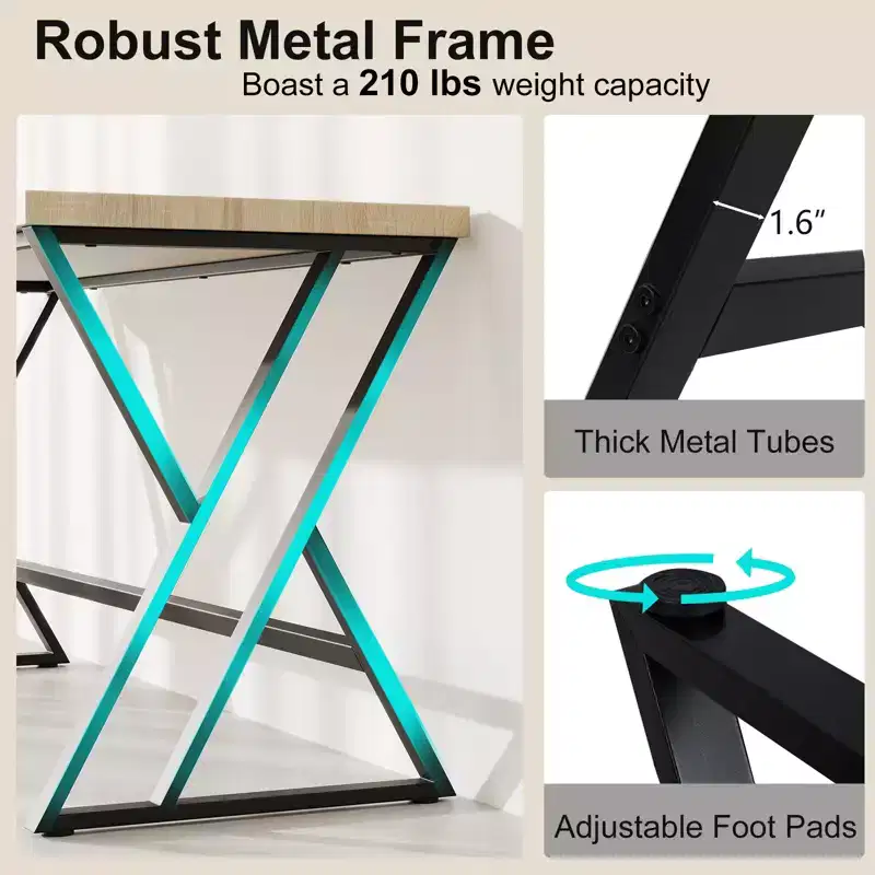 4PCS 59 Computer Desk Large Industrial Home Office Desk w/Heavy-duty Metal Frame