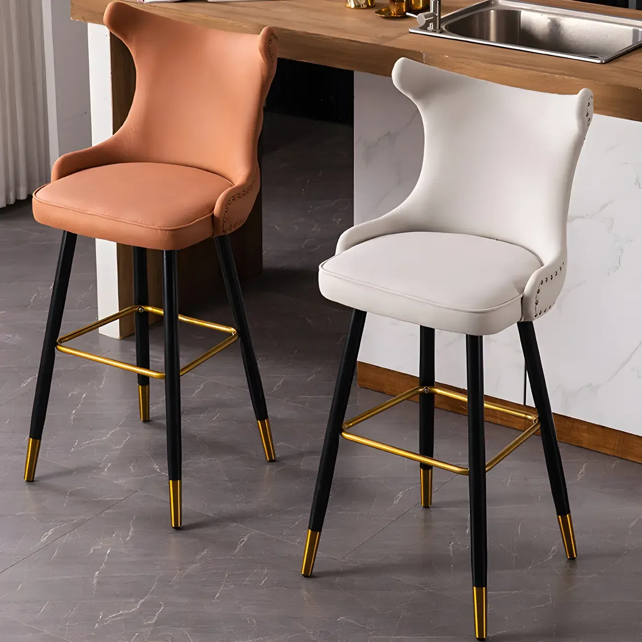Velvet Upholstered Wingback Counter Height Bar Stools