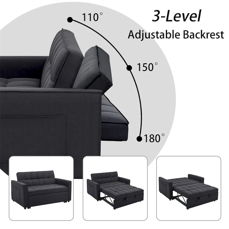 Stylish Pull-Out Sofa Bed w/Woven Polyester Fabric & Solid Wood Frame