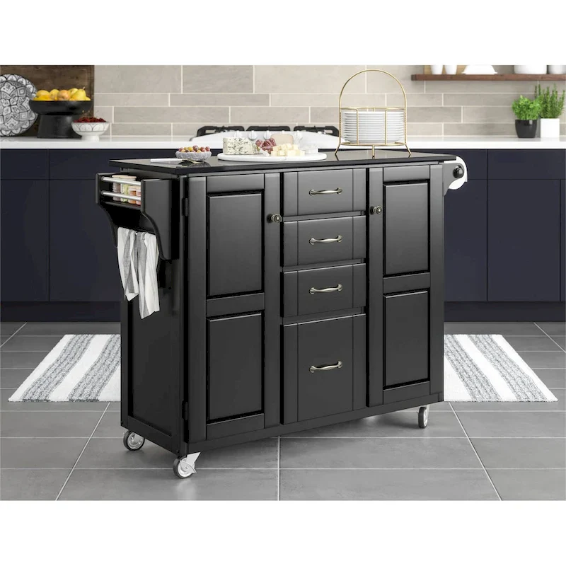 Homestyles Black Wood Kitchen Cart - 48 x 18 x 36