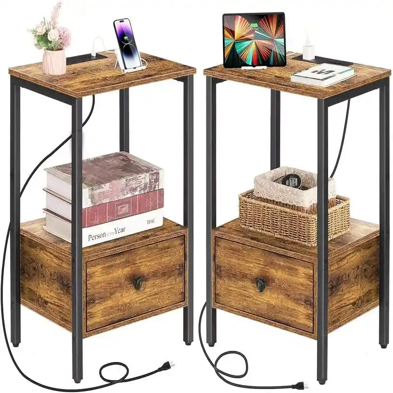 Side Table with Charging Station - 11.8D x 15.7W x 23.6H