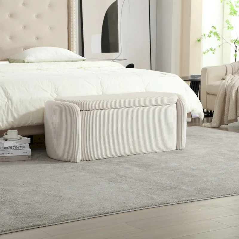 Corduroy Upholstered Storage Ottoman Bench with Safety Hinge for Living Room,Bedroom