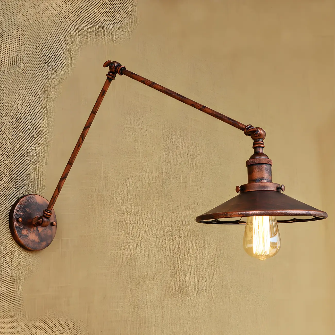 Industrial Metal Flare Round Shade Swing Arm Wall Light