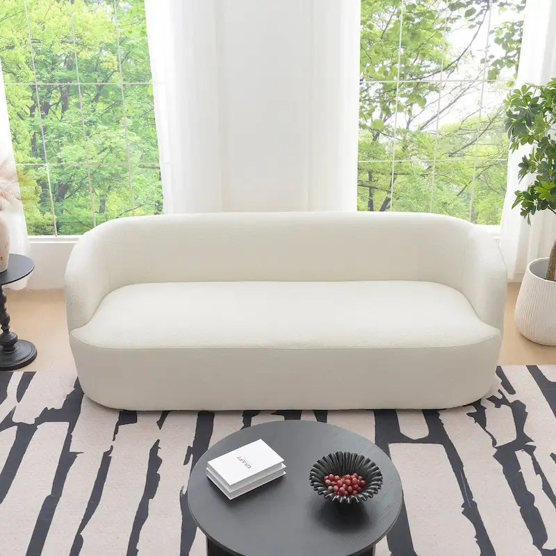 KINWELL Sherpa Boucle Upholstered 3-Seater Sofa Couch, 85 W