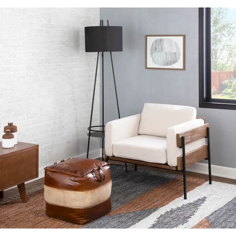 Carbon Loft Najah Industrial Pouf Ottoman in Leather and Canvas