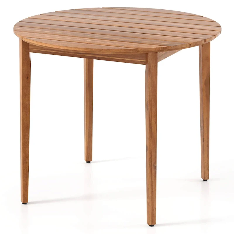 Round Outdoor Dining Table for 4 People 36 inch Acacia Wood - See Details