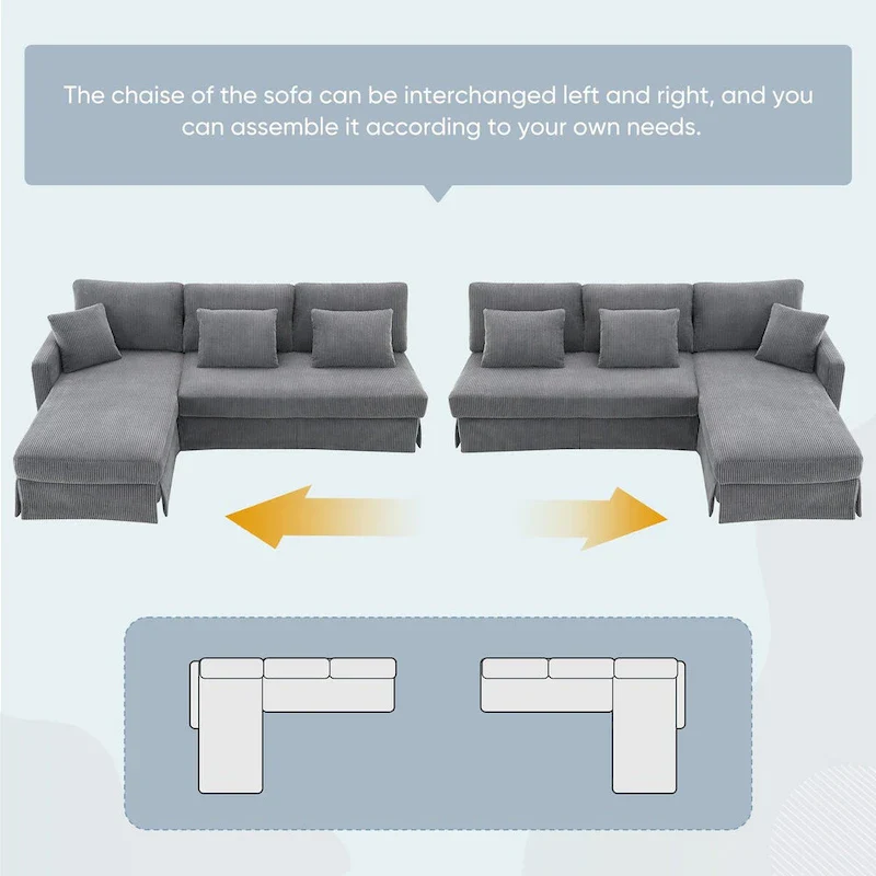 Modern 4-Seat L-Shaped Convertible Sofa with Reversible Chaise and Pillows