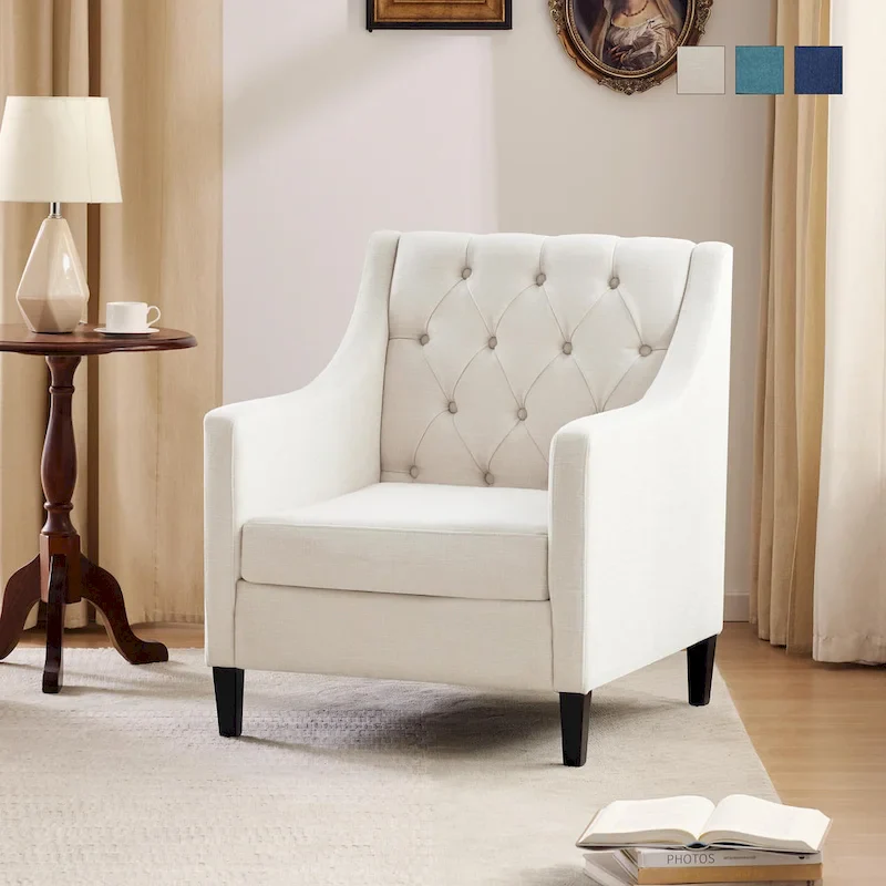 Newport Furnishings Mid-Century Modern Tufted Armchair with Footrest - Beige, Teal, Blue