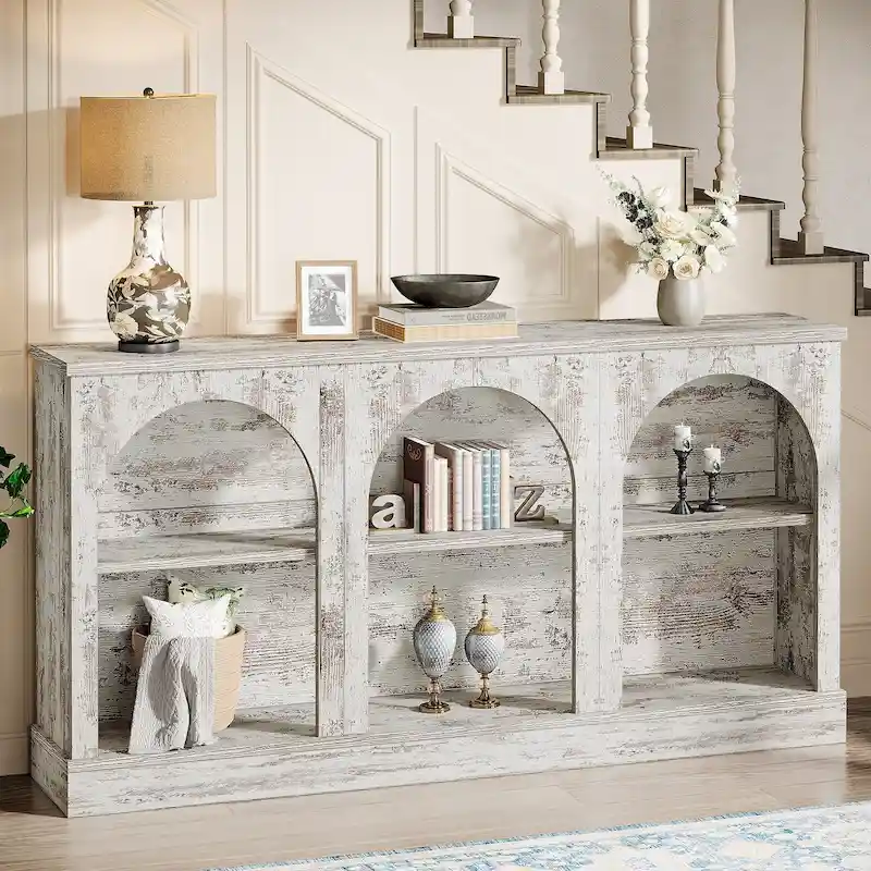 63-Inch Farmhouse Console Table with 3 Tier Storage for Entryway, Living Room - 11.81D x 62.99W x 31.5H