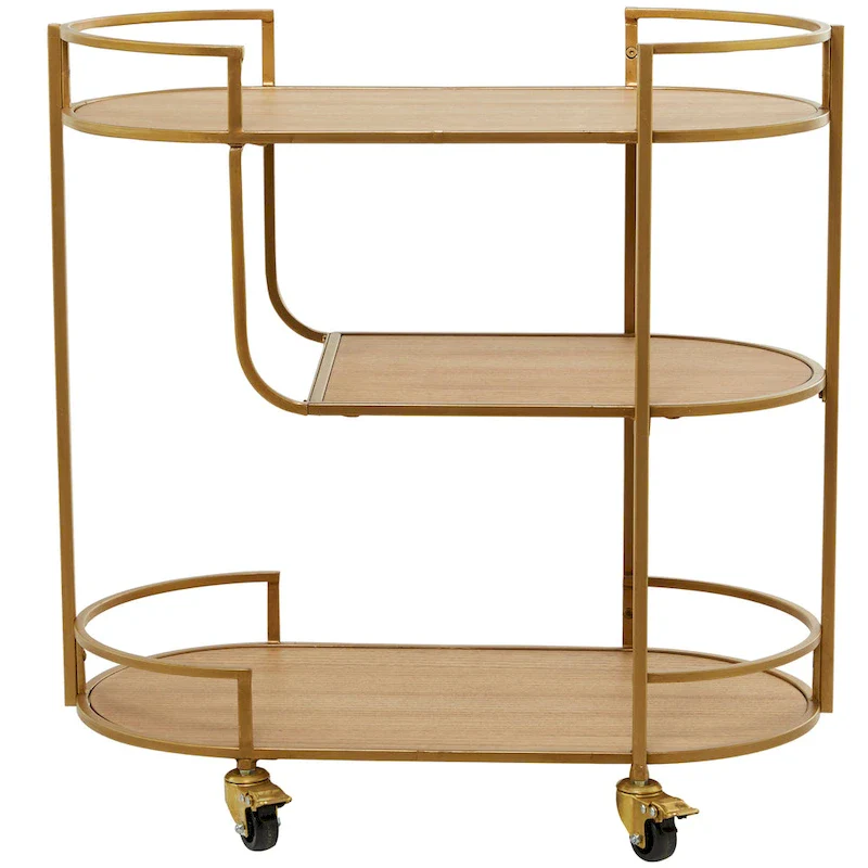 Wood Rolling 3 Shelves Bar Cart with Handles - Gold - 15W x 30L x 30H
