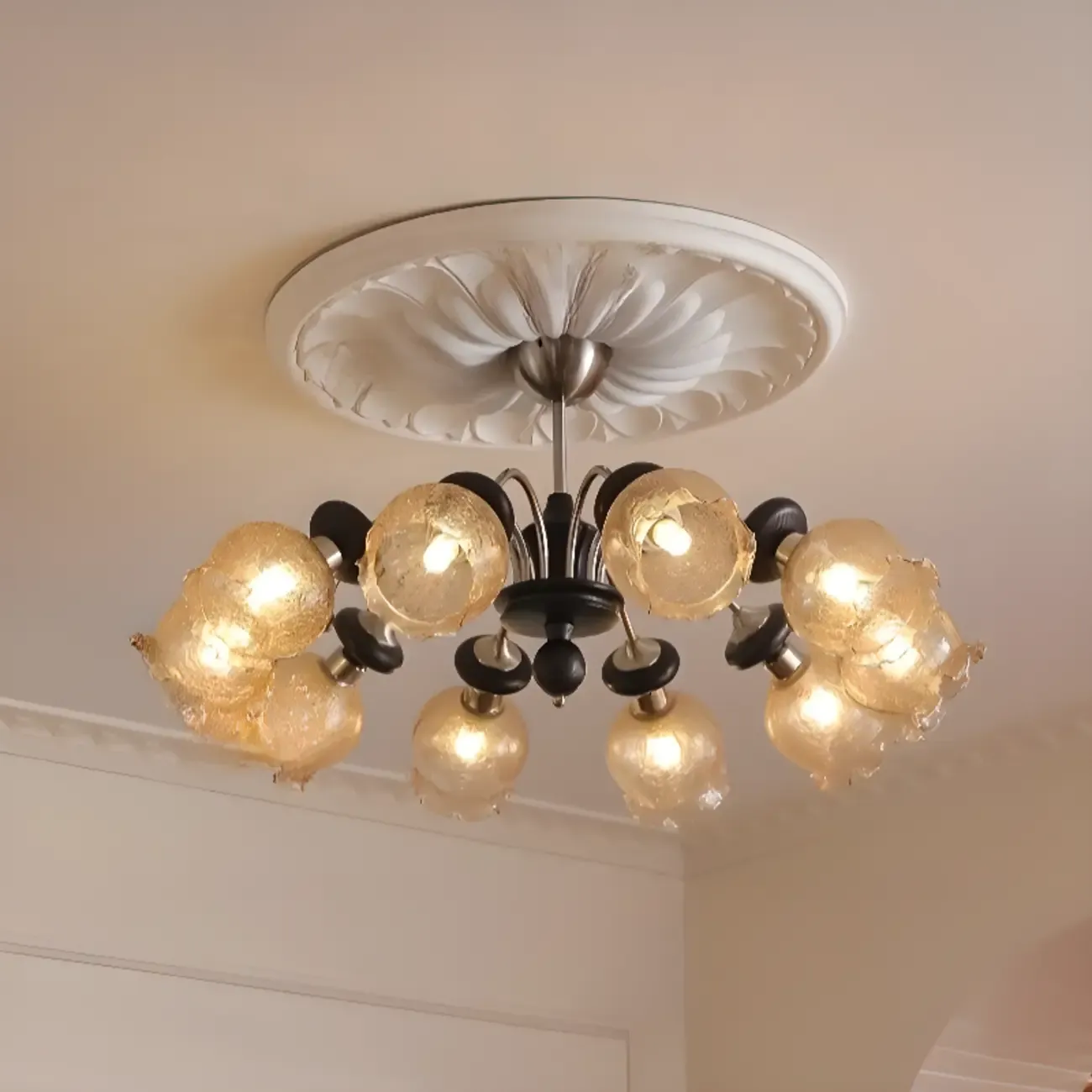 Black Crystalline Glass Globe Modern Chandelier Lights