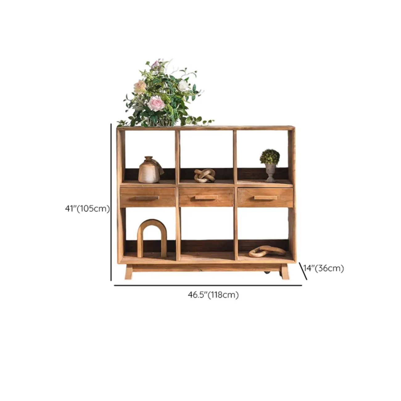 Traditional Multi-Shelves Brown Wooden Flip-Up China Cabinet