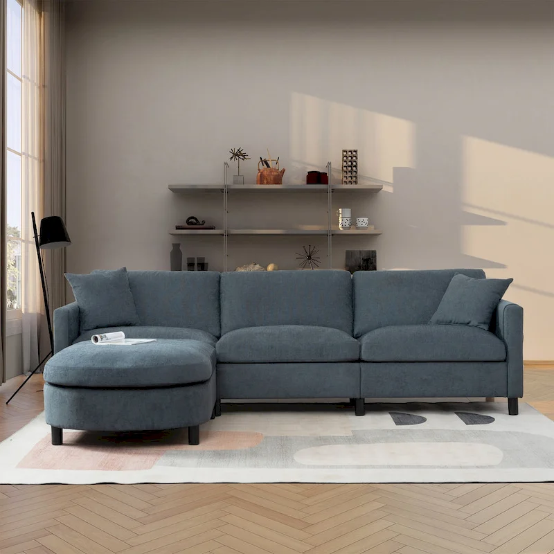 Tala Sectional Sofa Couch with Ottoman and Removable Cushion by GDFStudio