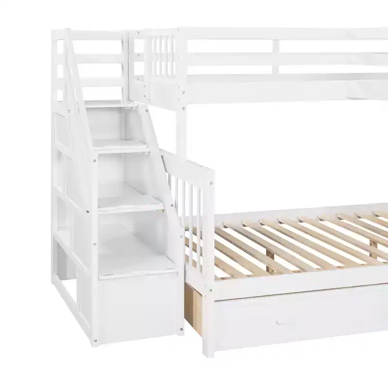 Stylish Design Twin over Full L-Shaped Bunk Bed With 3 Drawers, Ladder and Staircase