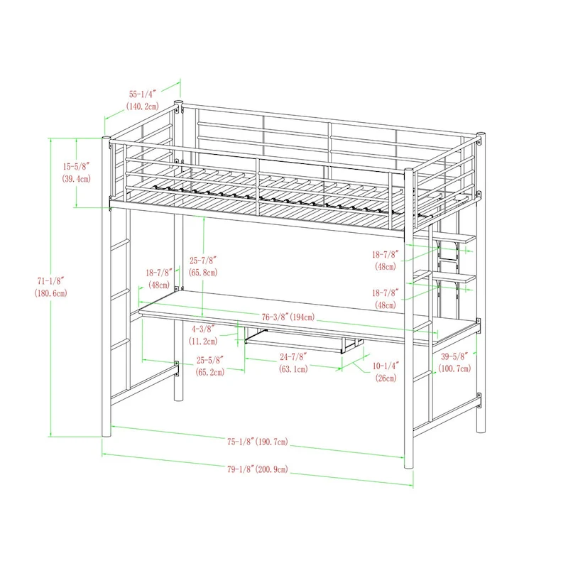 Middlebrook Abner Twin Metal Loft Bed with Desk - Silver