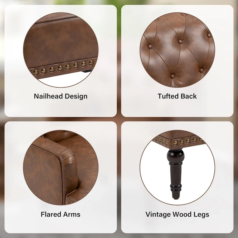 Tufted Vegan Leather Accent Chairs Armchairs with Nailhead Trim