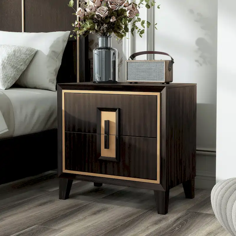 Furniture of America Nyx Modern 2-Drawer Espresso & Gold Nightstand