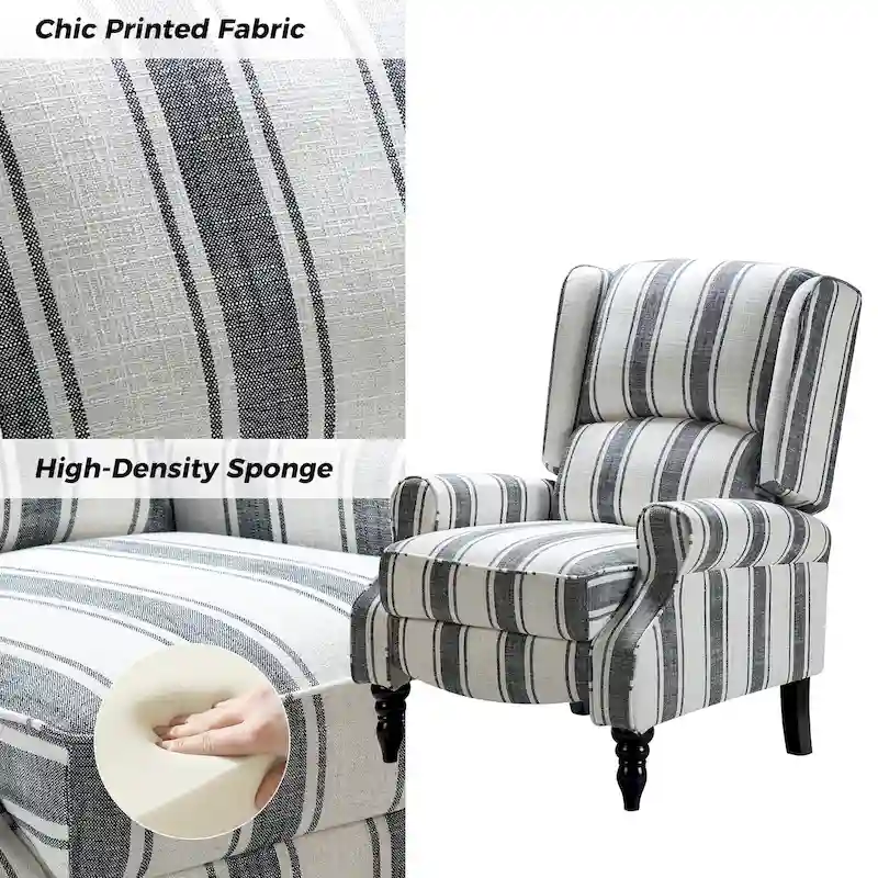 Olympus Upholstered Classic Manual Wingback Recliner with Solid Wood Legs by HULALA HOME