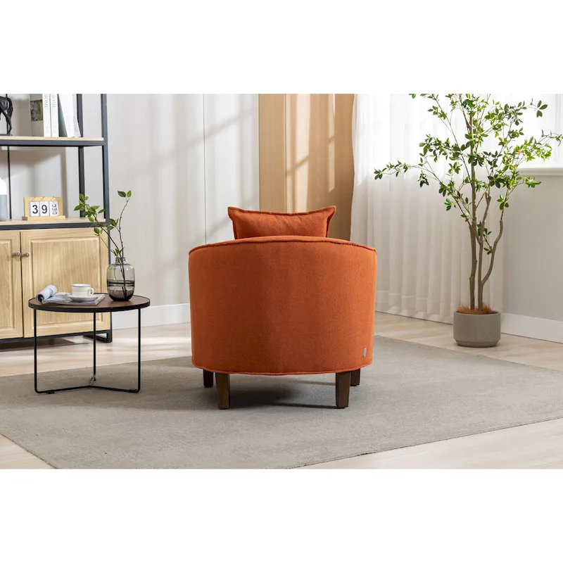 Mid-Century Upholstered Barrel Accent Round Arm Chair with Ottoman