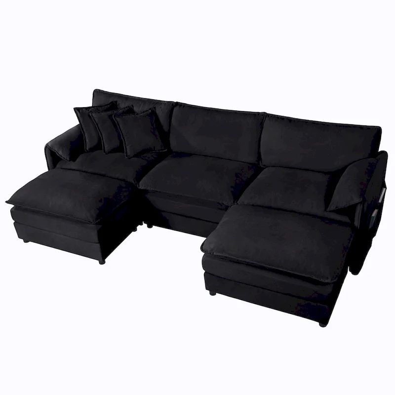 109.45 Chenille Upholstered U-Shaped Modular Sectional Sofa with Double-Layer Cushions, DIY Combination