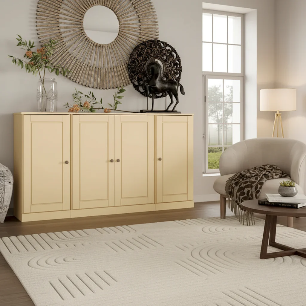 100% Solid Wood 65 Sideboard with Clear, Frosted Glass or Solid Wood Doors by