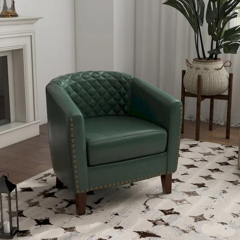 Ethan Accent Chair Barrel PU Leather with Nailhead Trim