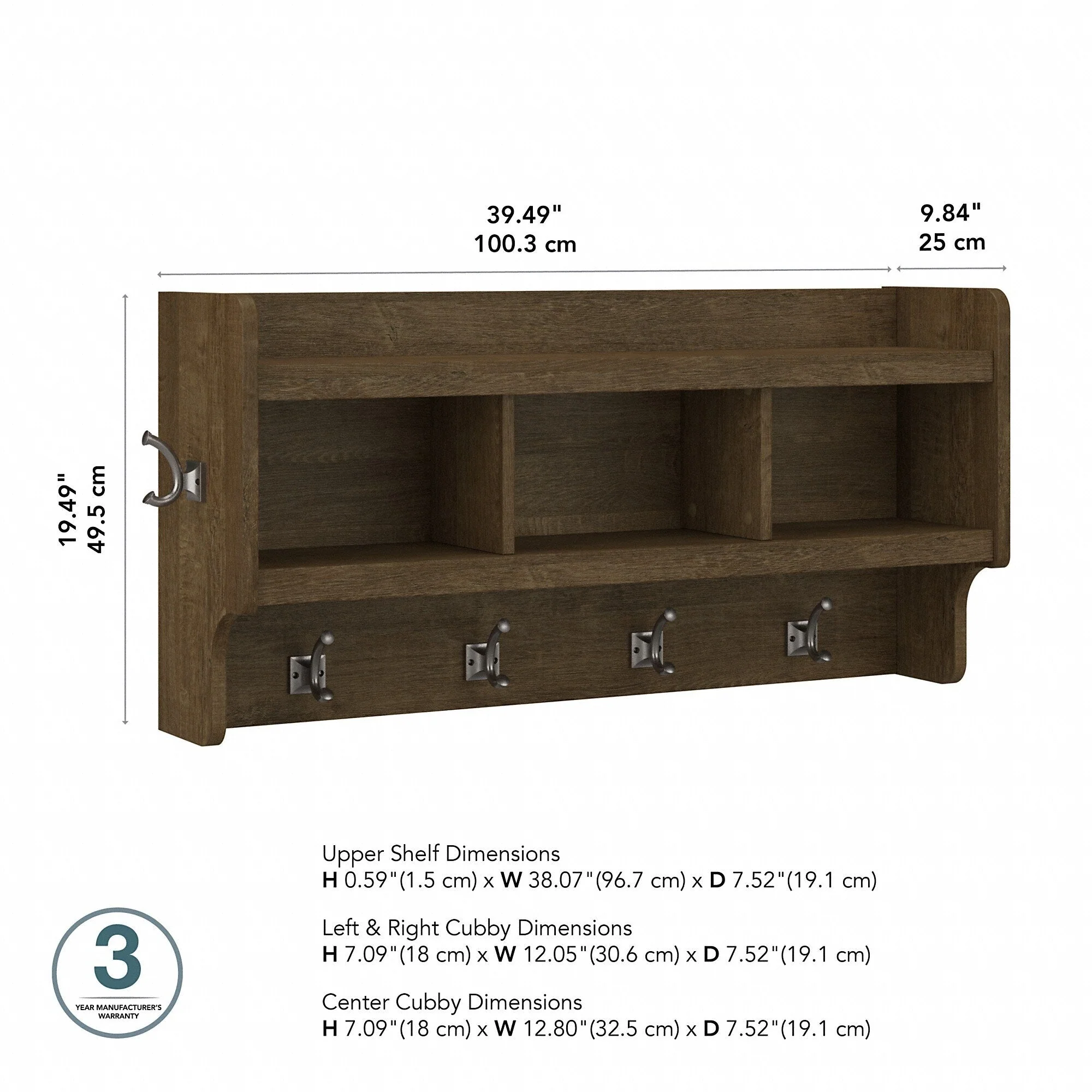 Woodland 40W Wall Mounted Coat Rack with Shelf by Bush Furniture