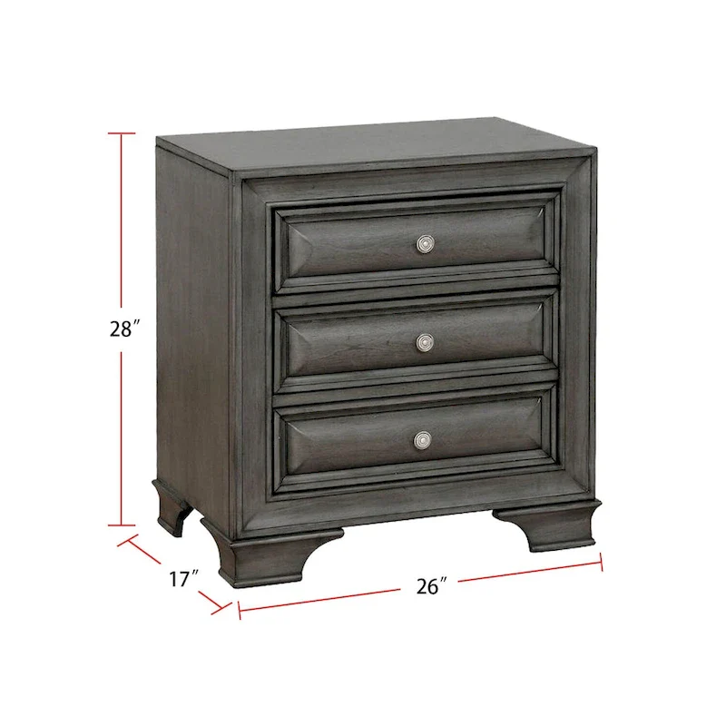 3 Drawers Wooden Nightstand
