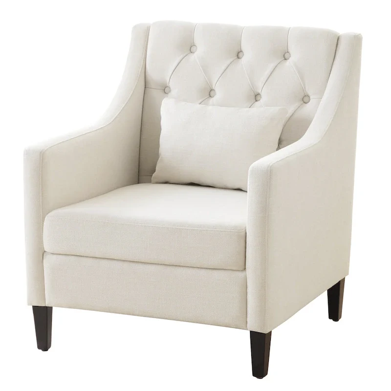 Beige Upholstered Tufted Accent Chair with Lumbar Pillow