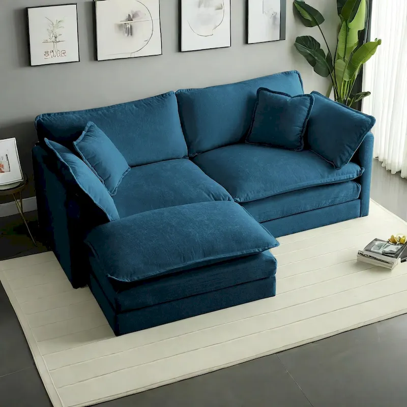 3-Piece Modular Chenille Upholstered L-Shaped Sectional Sofa with Ottoman