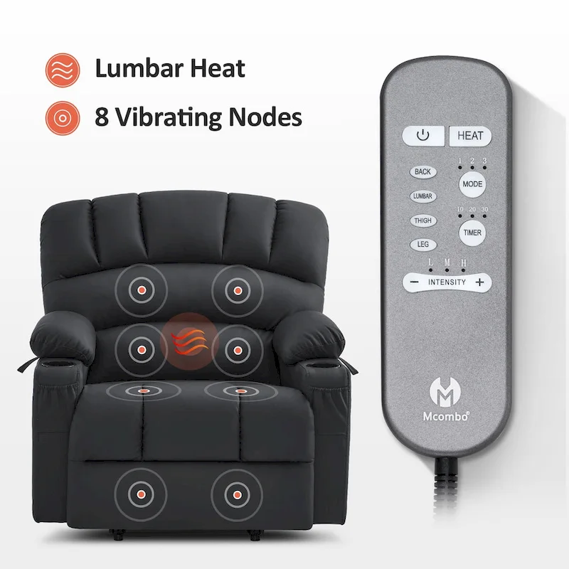 MCombo Power Lift Recliner Chair Sofa with Massage and Heat, Faux Leather R7096 (Medium-Wide)