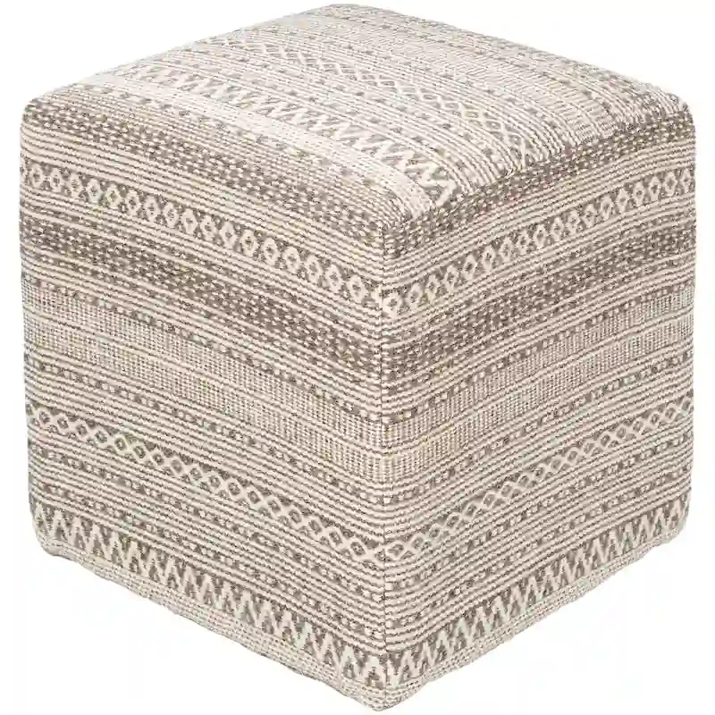 Jules Farmhouse Textured 16-inch Square Pouf