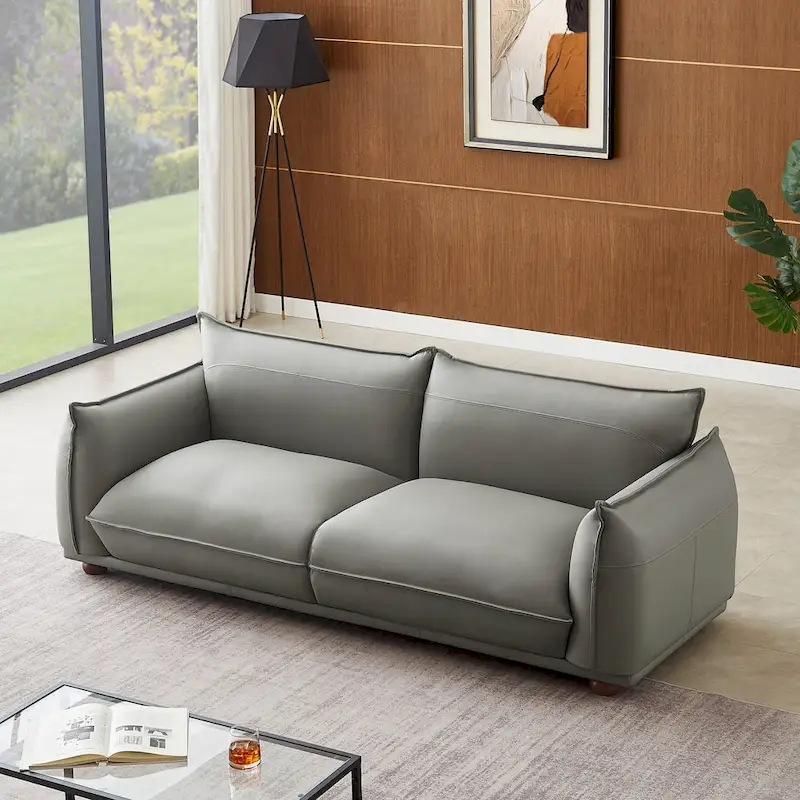 Manar Mid-Century Modern Luxury Genuine Leather Couch
