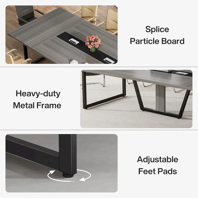 Large Rectangular Conference Table with Cable Management – Brown / Grey, Seats 8–10