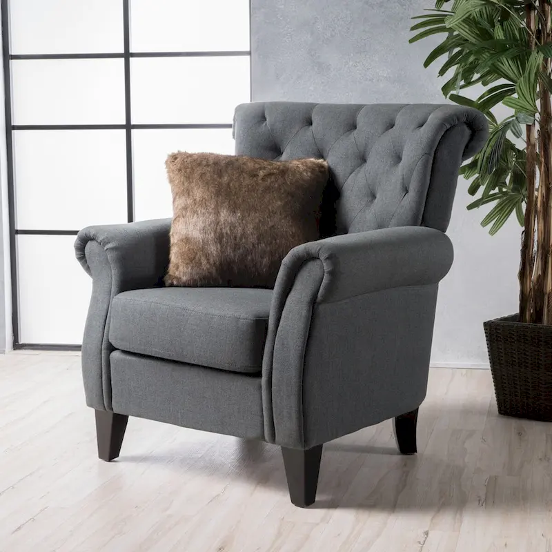 Accent Chair With Tufted Backrest With Wooden Legs