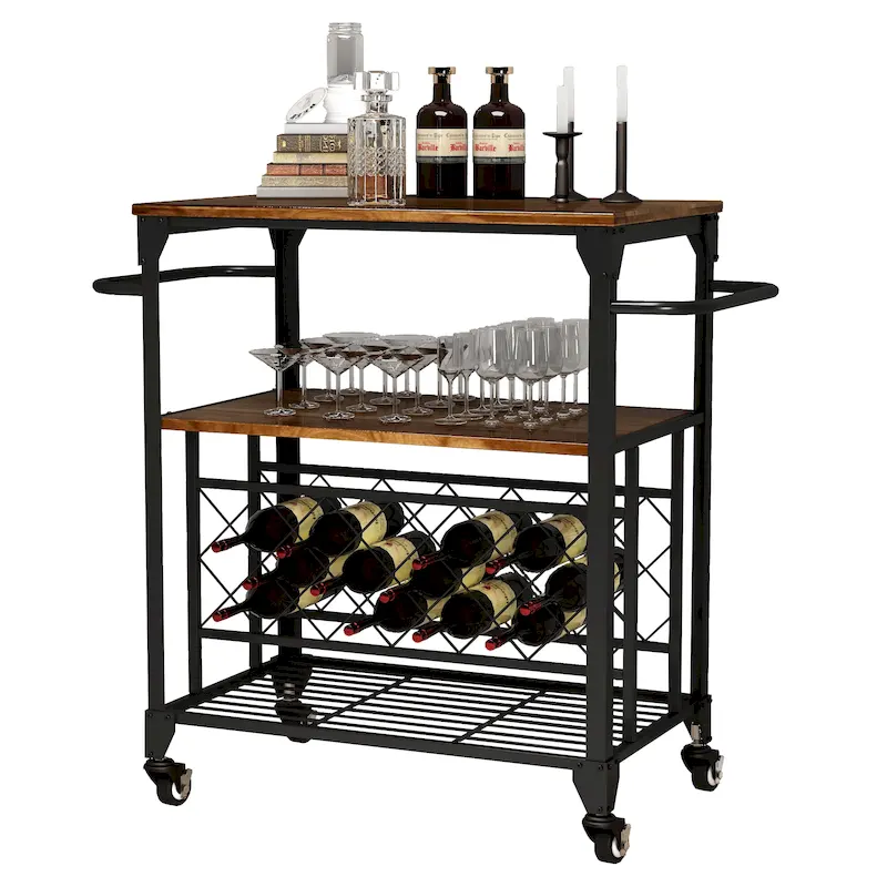 Storage Bar Cart Kitchen Shelf Serving Cart With Wine Rack