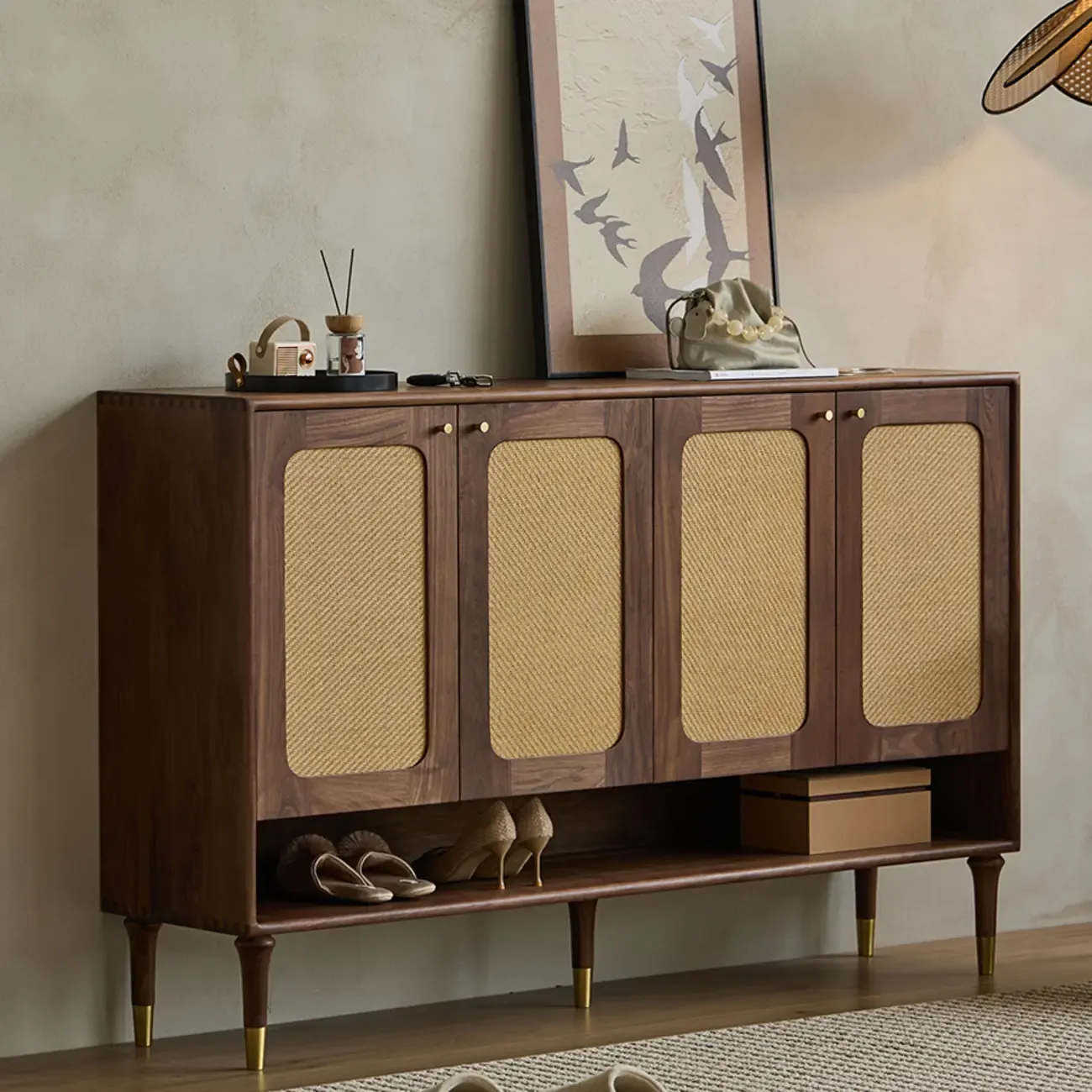 Bohemian Brown Solid Wood Entryway Shoe Cabinet