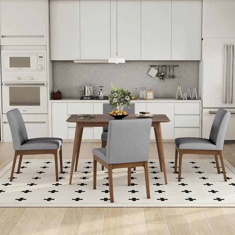 Dining Room Set of 5, Kitchen Set with Wood Frame Dining Table and 4 Upholstered Chairs for Dining Room Restaurant