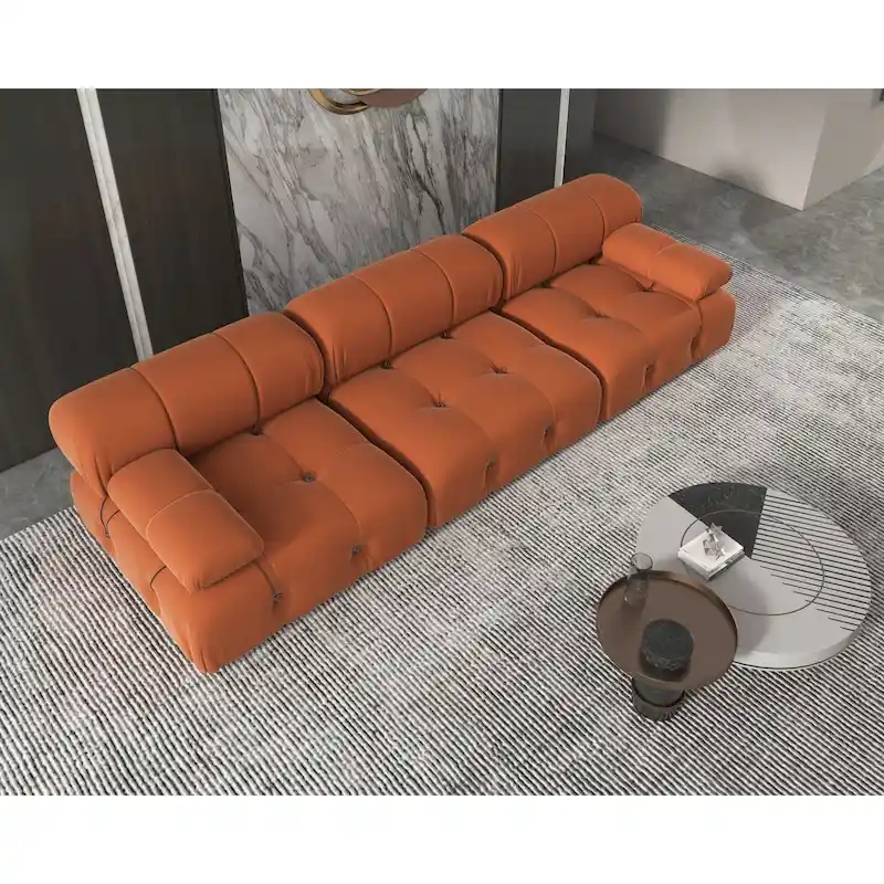 Velvet Sectional Sofa Reversible Modular Couch, Orange