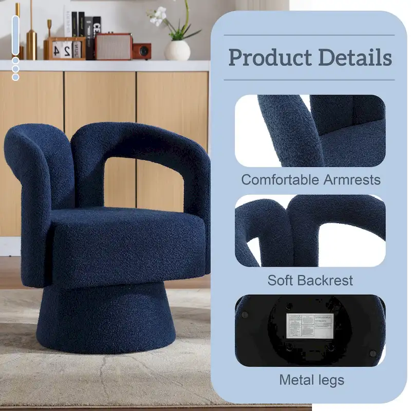 Boucle Upholstered 360° Swivel Barrel Accent Chair, Hardwood Frame, 15-Min Assembly, 6 Colors