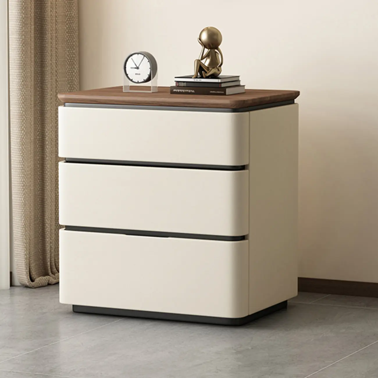 Modern Narrow Wooden Nightstand with 3 Drawers