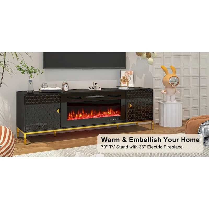 70 Wood Fireplace TV Stand with 36 Electric Fireplace