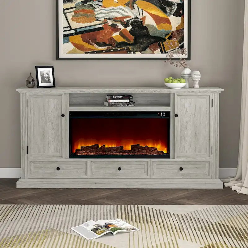 Farmhouse 72 TV Stand with Fireplace - Accommodates up to 75 TV - 73W x 35H x 14D