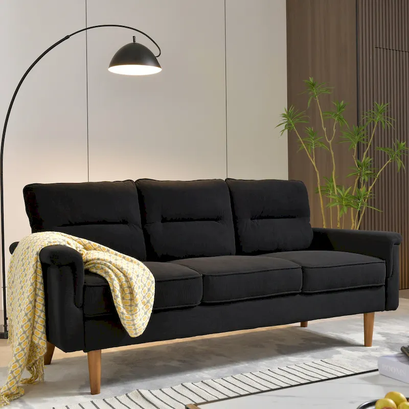 Brown Faux Leather 3-Seater Sofa with Wood Legs