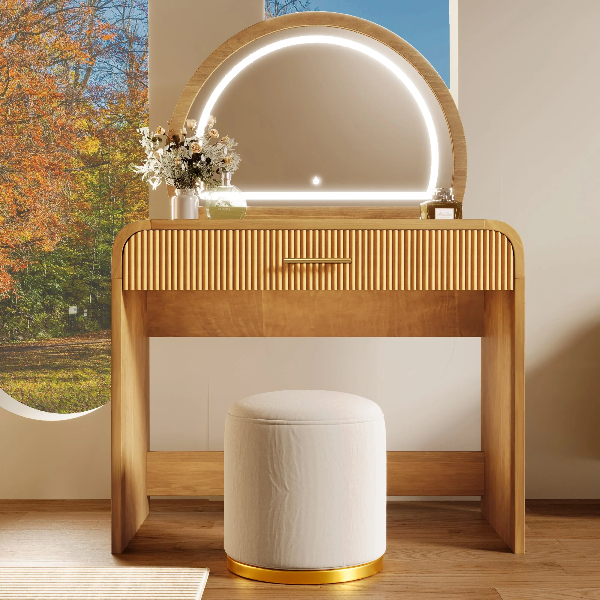 Walker Edison | Modern Reeded Curve Design Makeup Vanity Table