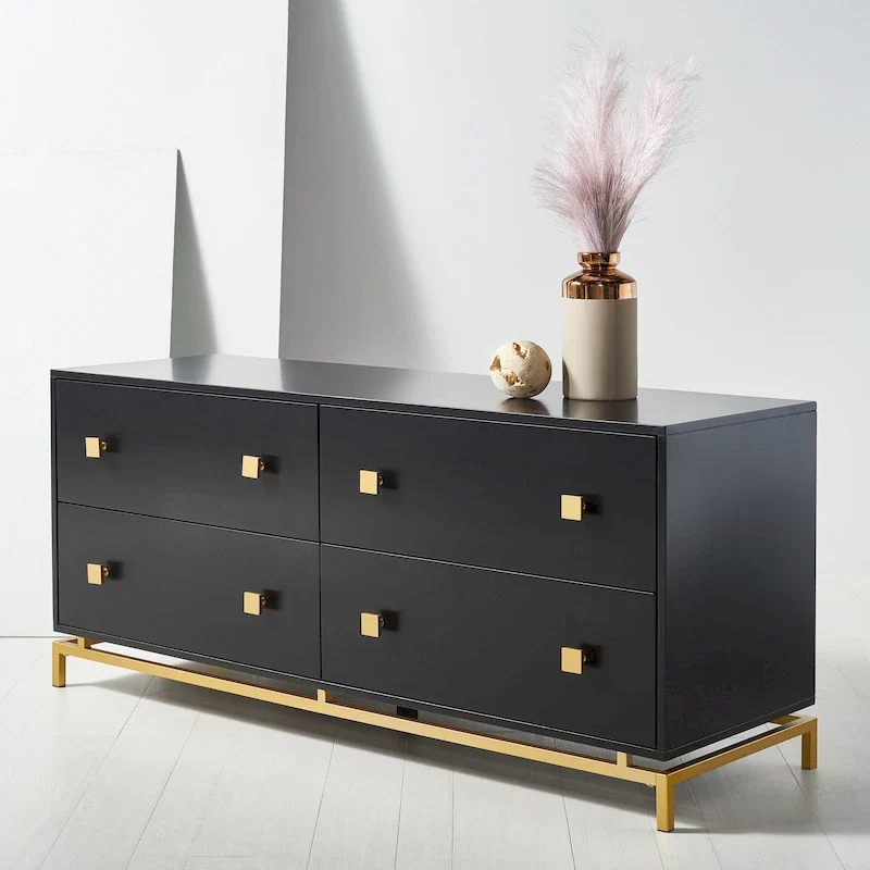 4-Drawer Dresser with Gold Accents - White/Taupe/Black