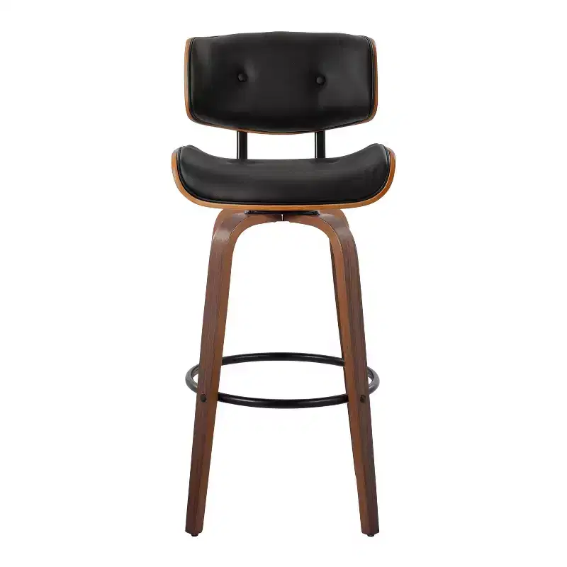 Set of 2 Lombardi Barstools Walnut/Black - LumiSource: Mid-Century Fixed-Height, Tufted, 30.5" Seat
