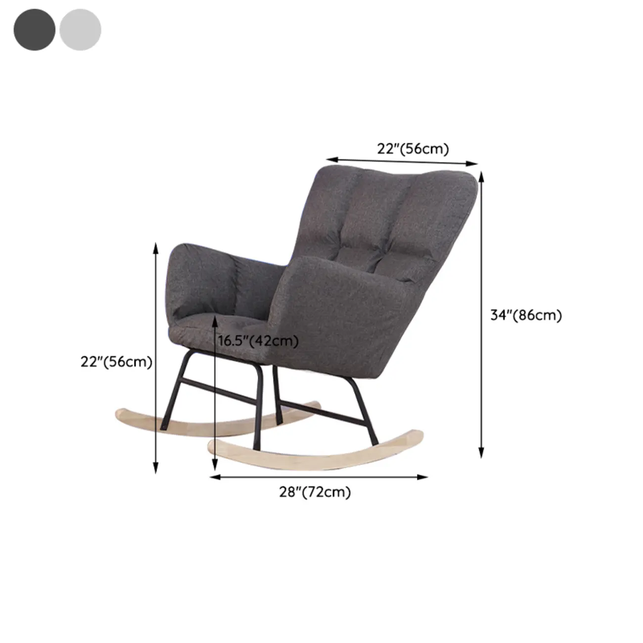 Tech Cloth Upholstered Wood Rocking Chair with Recessed Arm
